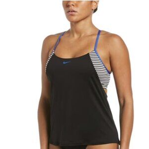 Nike Stripe Layered Tankini Swim Top Black ( S )